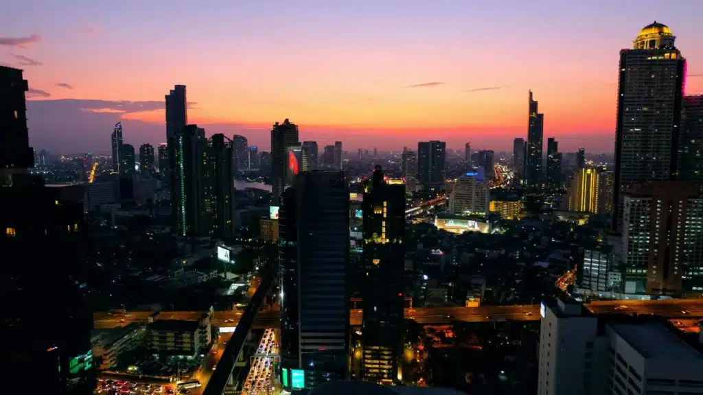Skyline in Bangkok with hotels and commercial buildings